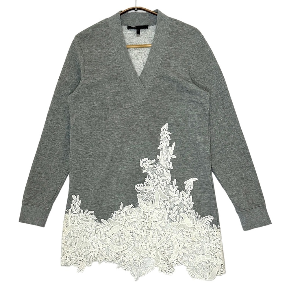 Bcbgmaxazria Sweater Dress Grey White Lace ALTERED Size XXS